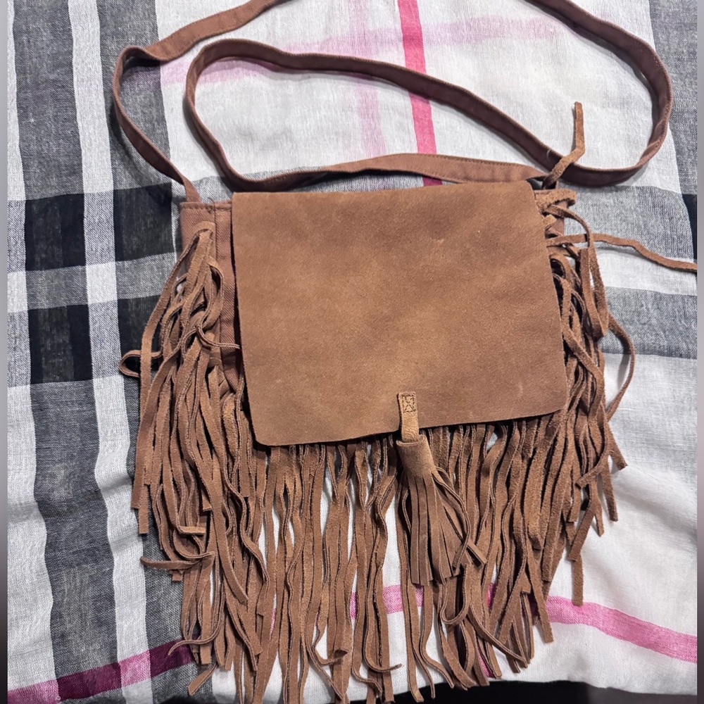 Fringe Suede Crossbody Bag - Brown